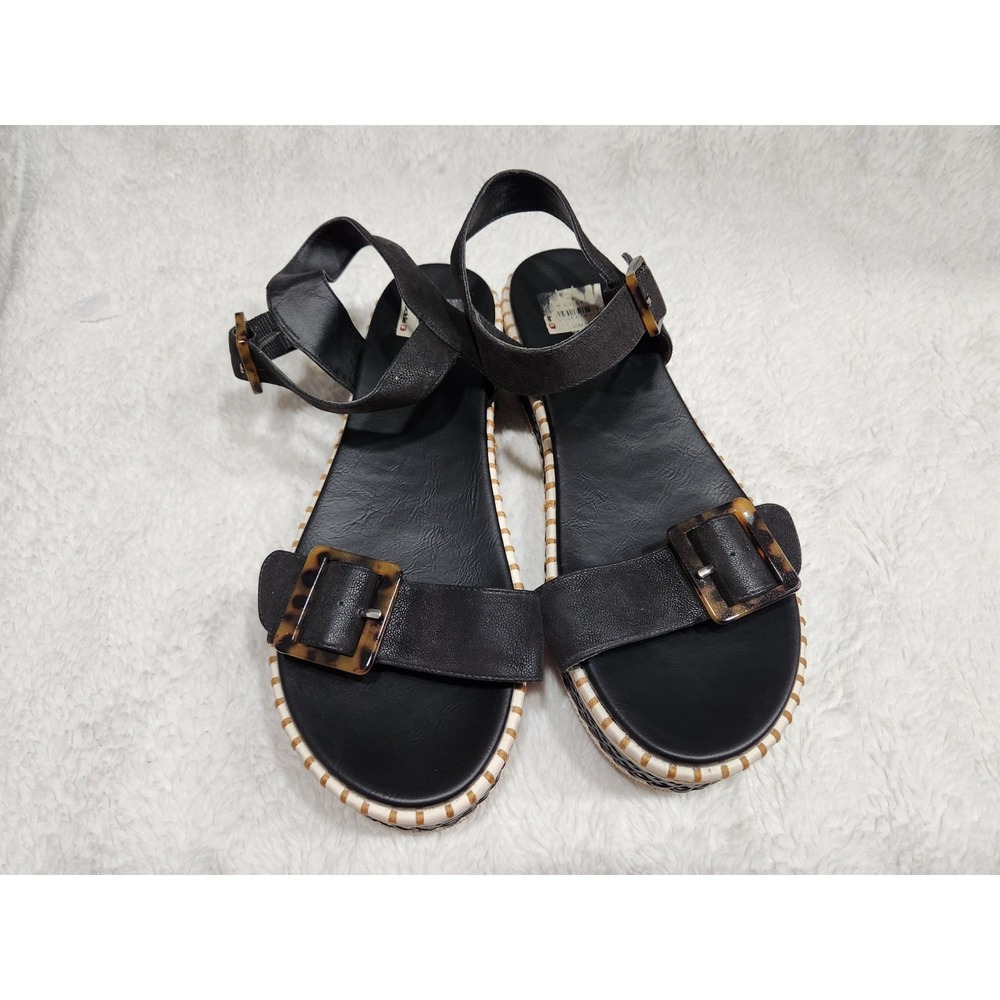 BKE Sole Black Platform Espadrille Sandals Tortoise Buckle Ankle Strap Sz 8.5